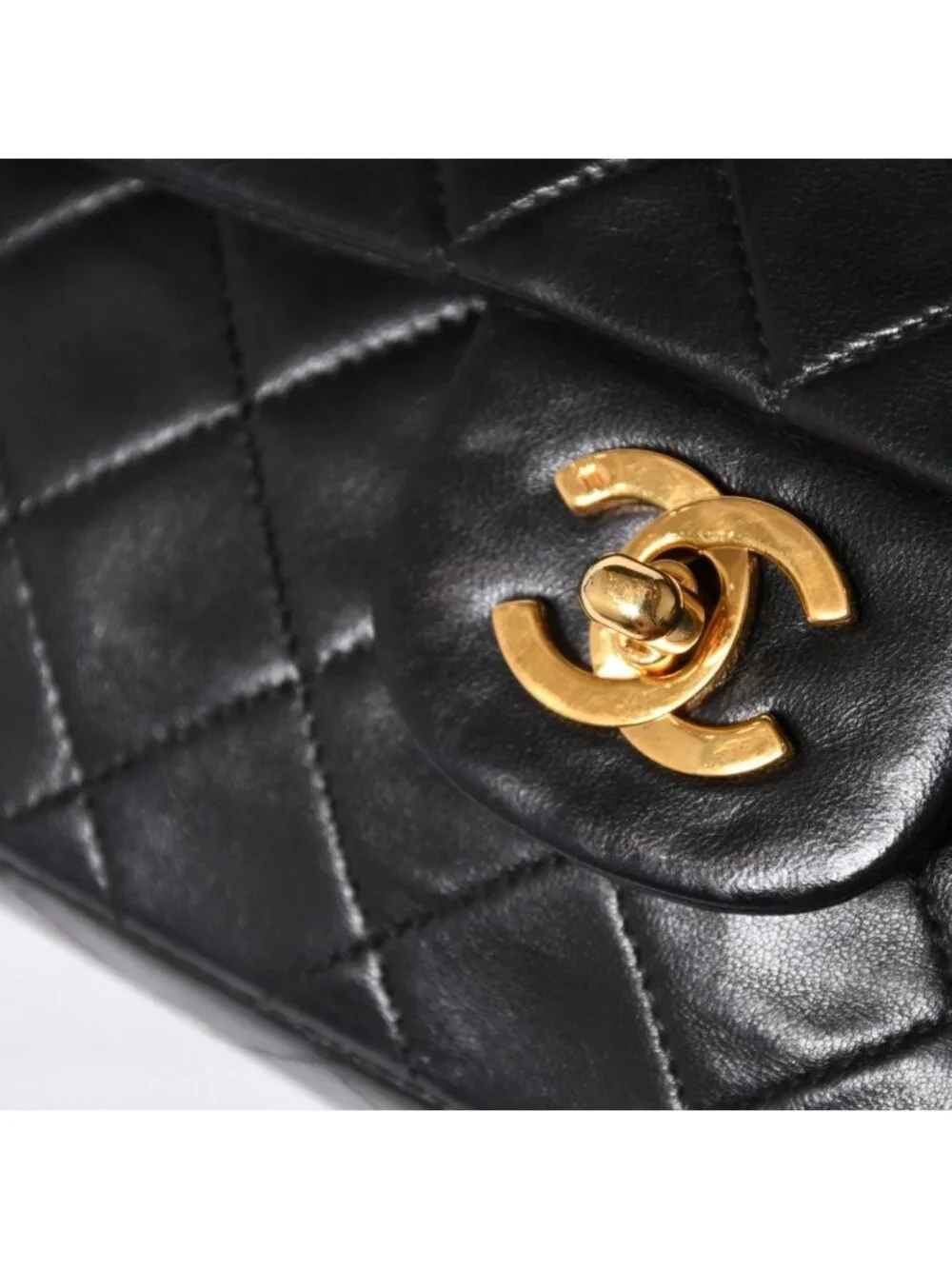 Chanel Quilted 25 Double Flap Chain Shoulder Bag CC Logo Lambskin Black Gold